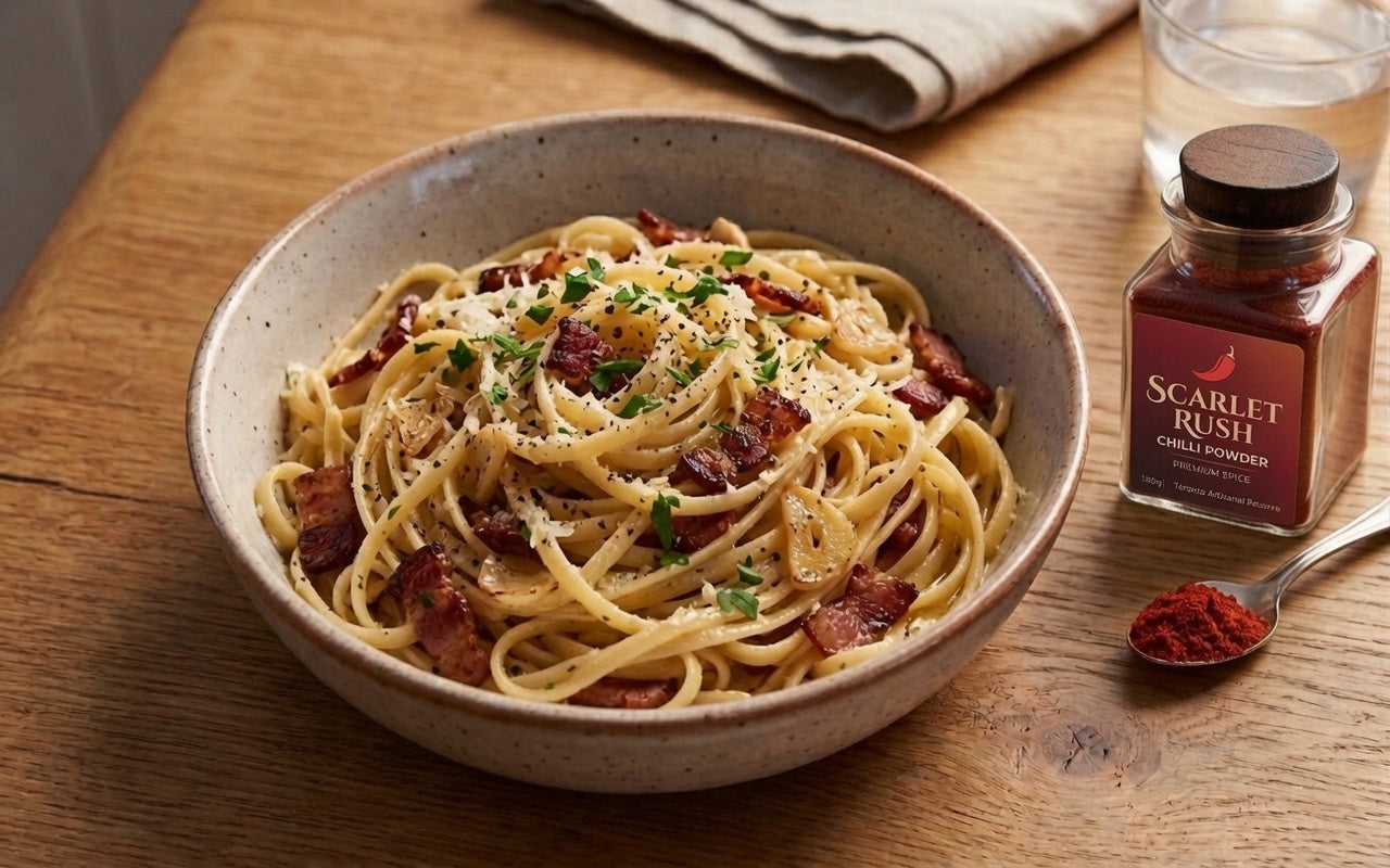 Glossy Garlic Butter Bacon Linguine