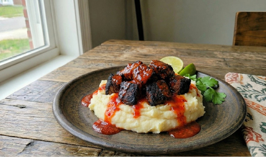 Blackened Steak Bites with Scarlet Lava Sauce