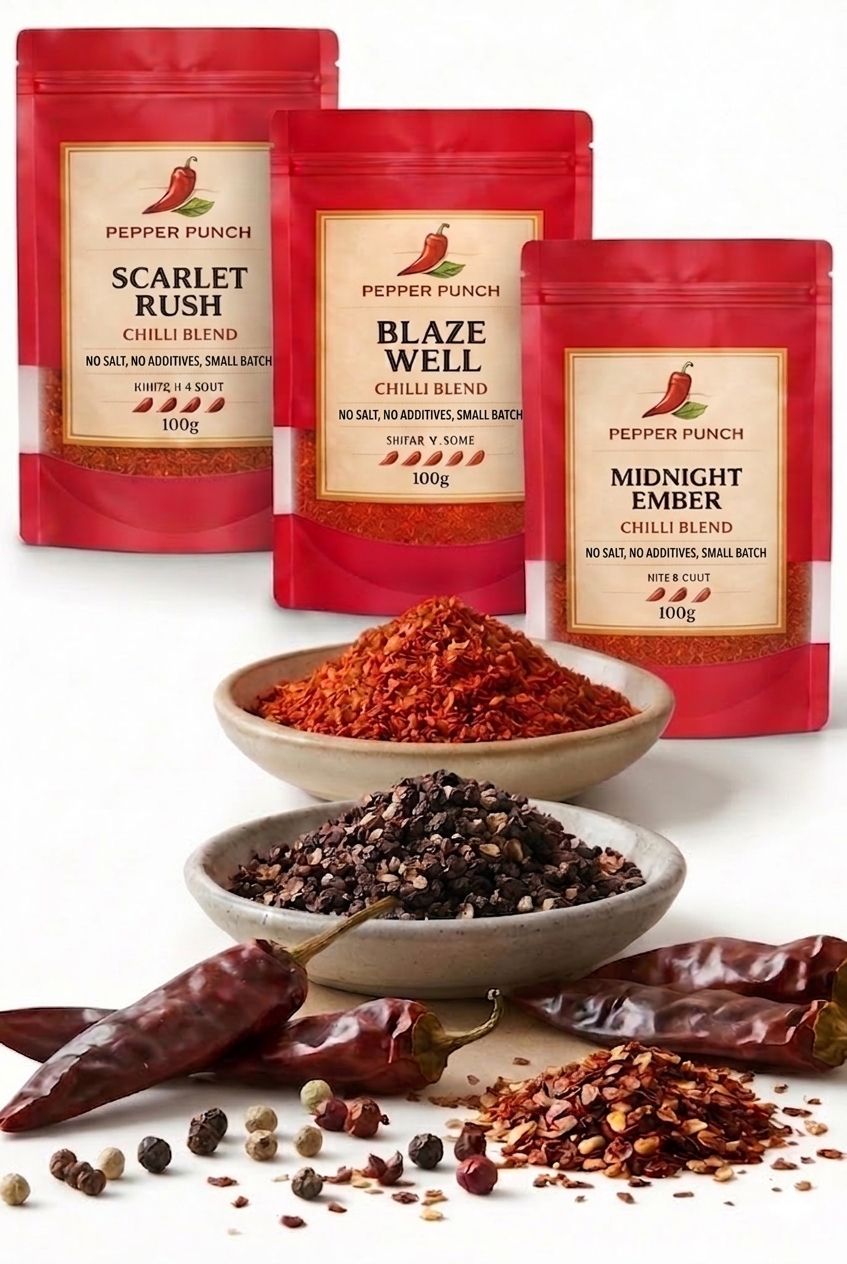 bundle, trio, bestseller, chili blend, spice bundle, pepper punch, midnight ember, scarlet rush, blaze well, gift set, canadian, small batch