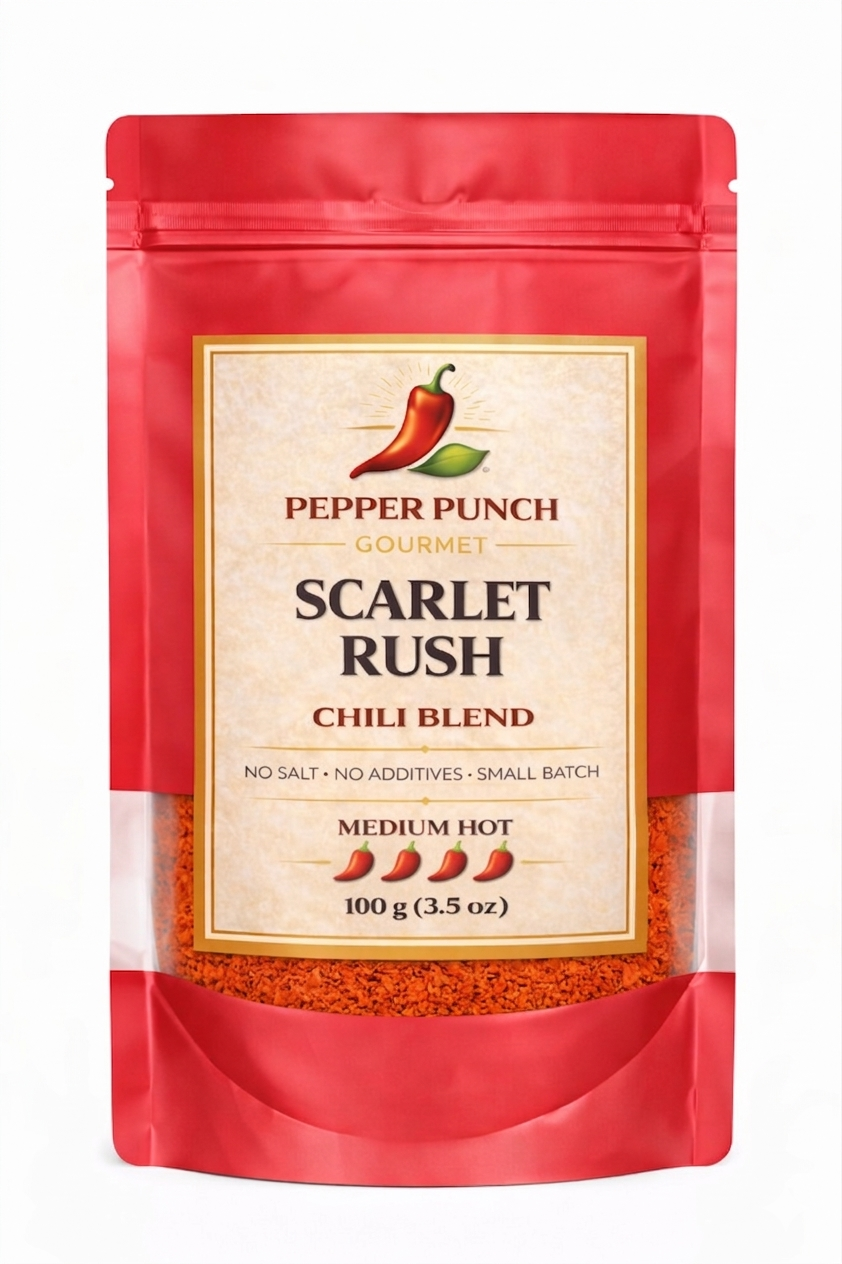 Scarlet Rush Chilli Blend | Medium Heat Chili Seasoning-Available in 3 sizes: Shaker, 100g & 130g